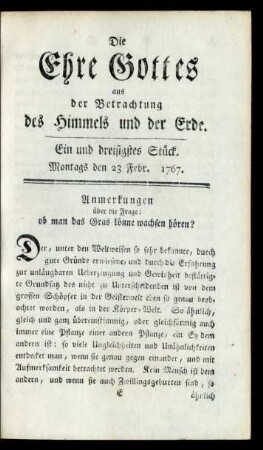 Ein und dreisigstes Stück. Montags den 23 Febr. 1767