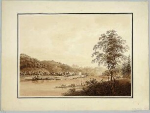 Das Elbtal in der Sächsischen Schweiz mit Schandau (Bad Schandau) von der linken Elbseite aus, im Hintergrund die Schrammsteine