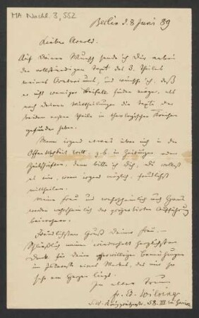 Brief an Arnold Ludwig Mendelssohn : 08.06.1889