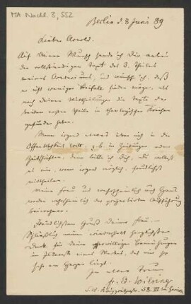 Brief an Arnold Ludwig Mendelssohn : 08.06.1889