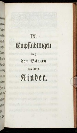 IX. Empfindungen bey den Särgen meiner Kinder.