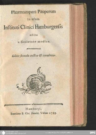 Pharmacopoea Pauperum in usum Instituti Clinici Hamburgensis
