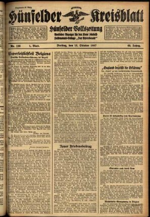 Erste Ausgabe vom Freitag, den 15. Oktober 1937.