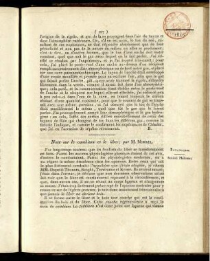 Note sur le cambium et le liber;