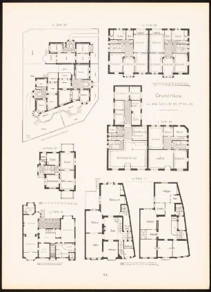 Grundrisse München, Düsseldorf, Wiesbaden, Köln, Stuttgart: Grundrisse (aus: Moderne Neubauten, 1.Jg., 1894, hrsg. W. Kick)