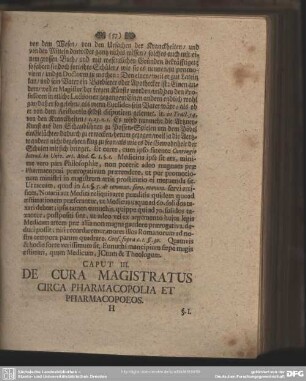 Caput III. De Cura Magistratus Circa Pharmacopolia Et Pharmacopoeos