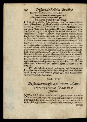 Cap. VIII. De subditorum officio, si Princeps, aliam, quam ipsi probant, foveat Religionem.