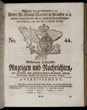 No. 44. Montags, den 4ten November, 1754.