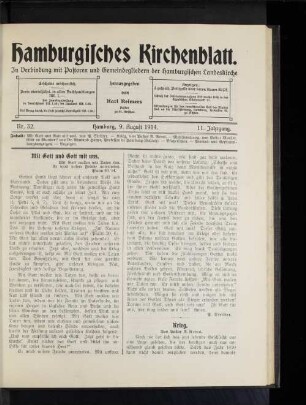 Nr. 32. Hamburg, 9. August 1914. 11. Jahrgang.