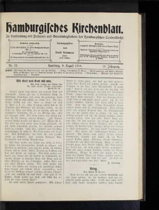Nr. 32. Hamburg, 9. August 1914. 11. Jahrgang.