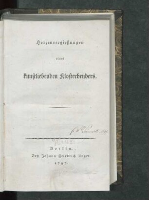 Herzensergießungen eines kunstliebenden Klosterbruders