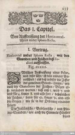 Das I. Capitel. von Auffreissung der Horizontal-Uhren under Sphaera Recta.