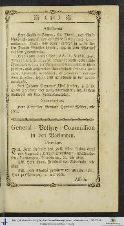 General-Polizey-Commission in den Vorlanden.