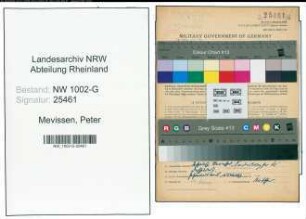 Entnazifizierung Peter Mevissen, geb. 24.04.1887 (Schriftsetzer)