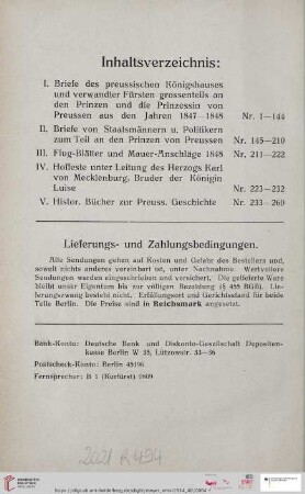 Inhaltsverzeichnis / Lieferungs- und Zahlungsbedingungen