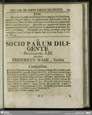 De Socio Parum Diligente, Discursus LIII. Defendens Fridericus Wahl, Gedan.