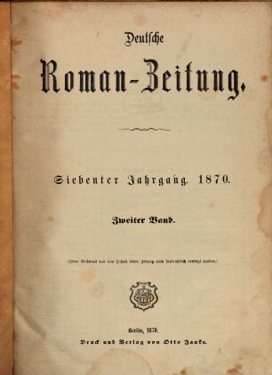 Deutsche Roman-Zeitung. 1870,2, 1870,2 = Jg. 7