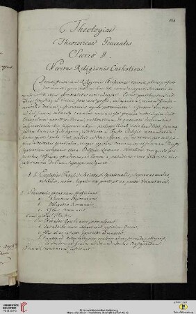 Diskussionsskizze: Theologiae Theoreticae Generalis Sectio II. Veritas Religionis Catholicae