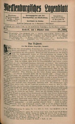 Nr. 3. Rostock, den 1. Oktober 1930. 59. Jahrg.