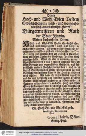 Hoch und Wohl-Edlen Bestwn Großachtbahren hoch- und wolgelahrten hoch- und wolweisen Herren Bürgermeistern
