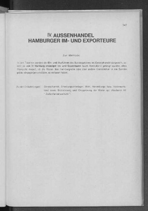 IV. Außenhandel Hamburger Im- und Exporteure