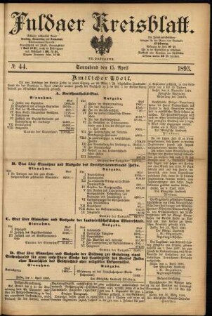 Erste Ausgabe vom Samstag, den 15. April 1893.