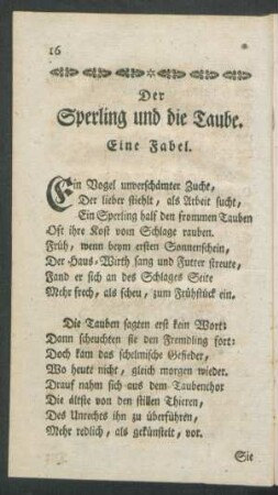 Der Sperling und die Taube. Eine Fabel