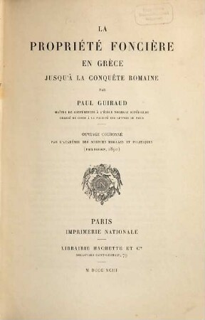La propriété foncière en Grèce jusqu'à la conquête Romaine