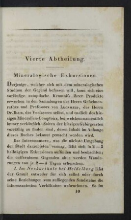 Vierte Abtheilung. Mineralogische Exkursionen.