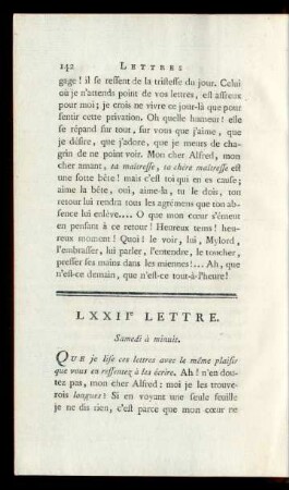 LXXIIe Lettre. Samedi à minuit.