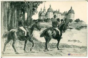 Moritzburg. Schloss Moritzburg mit Reiter-Gemälde