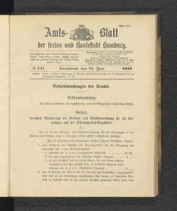No.141, Sonnabend, den 21. Juni 1919