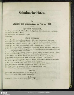 I. Statistik des Gymnasiums Ende Februar 1883