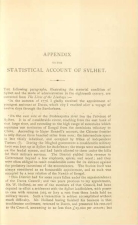 Appendix to the statistical account of Sylhet