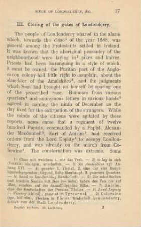 III. Closing of the gate of Londonderry