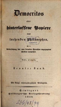 Carl Julius Weber's sämmtliche Werke, 24. Democritos oder hinterlassene Papiere eines lachenden Philosophen