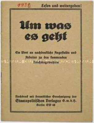 Propagandaschrift der DVP zur Reichstagswahl 1930