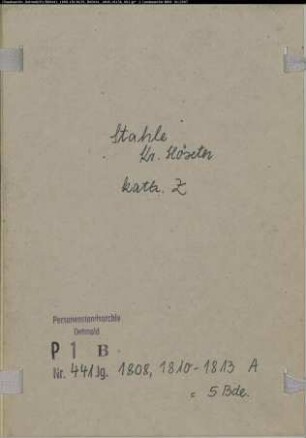 Zivilstandsregister der katholischen Gemeinde Stahle, Kreis Höxter (A 1808-1813). (Gemeinde: Katholische Gemeinde Stahle)