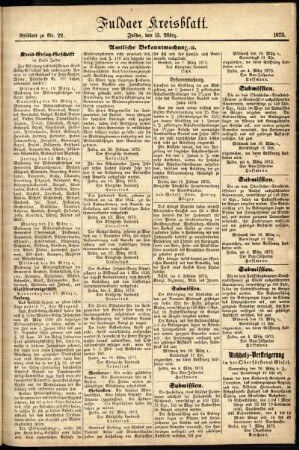 Zweite Ausgabe vom Samstag, den 15. März 1873.