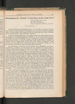 Jahrestag der "Heimat" in Ratzeburg (6. bis 8. Juni 1952)