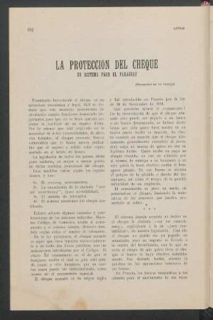 La protección del cheque : El sistema para el Paraguay