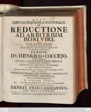 Disputatio Juridica Inauguralis, De Reductione Ad Arbitrium Boni Viri