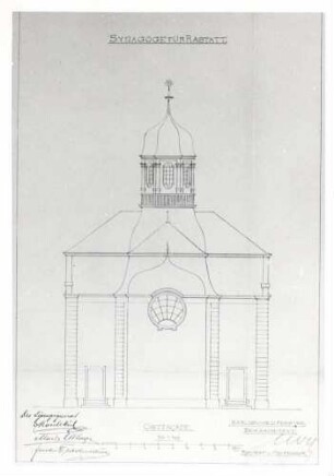 Rastatt, RA; Neue Synagoge, Ansicht von Osten (Bauplan von 1905)