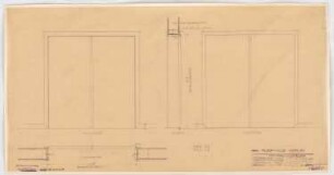 Haus des Rundfunks, Berlin-Charlottenburg: Großer Sendesaal, Türen vom Saalvorraum in Saalerweiterung, Aufrisse, Schnitt, Grundriss 1:10