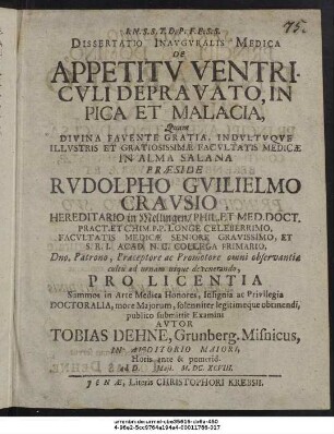 Dissertatio Inauguralis Medica De Appetitu Ventriculi Depravato, In Pica Et Malacia