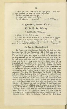 VI. Ordnung lerne, übe sie!