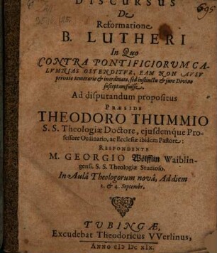 Discurus de reformatione B. Lutheri