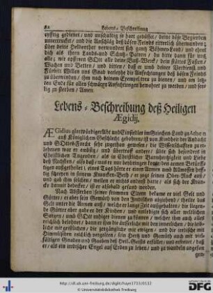 Leben deß H. Aegidii - Leben deß H. Blasii Einsiedlers und Bischoffs Martyrers.