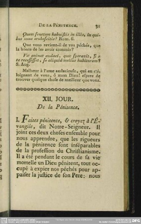 XII. Jour. De la Pénitence