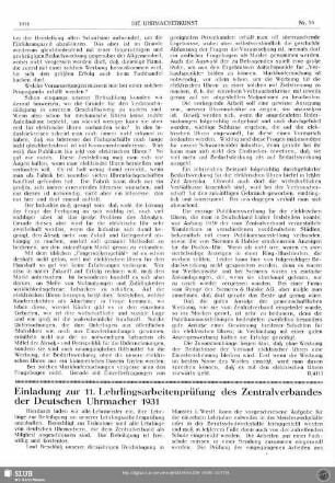 Einladung zur 11. Lehrlingsarbeitenprüfung des Zentralverbandes der Deutschen Uhrmacher 1931